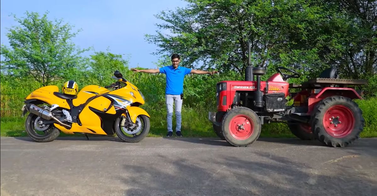 Suzuki Hayabusa बनाम मिनी Tractor एक रस्साकशी में [Video]