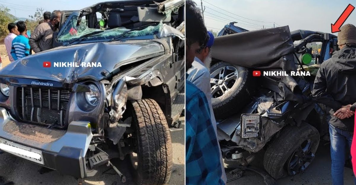 नई Mahindra Thar दो ट्रकों के बीच सैंडविच: 4 Star सुरक्षा यात्रियों को बचाती है