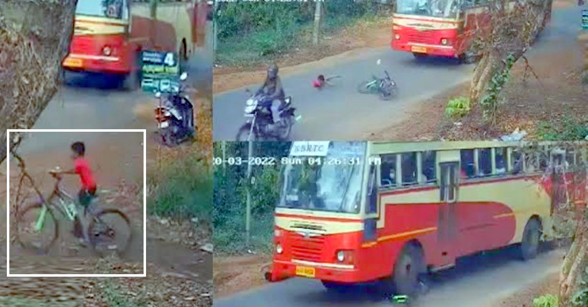 भारत का सबसे भाग्यशाली बच्चा भाग्यशाली बाइकर से टकराया: भाग्यशाली बस चालक दुर्घटना से बचा